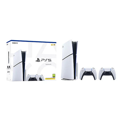Sony PlayStation 5 Slim Disc Edition Console Bundle (PS5) – 1TB SSD, Disc Version, DualSense Wireless Controllers x2